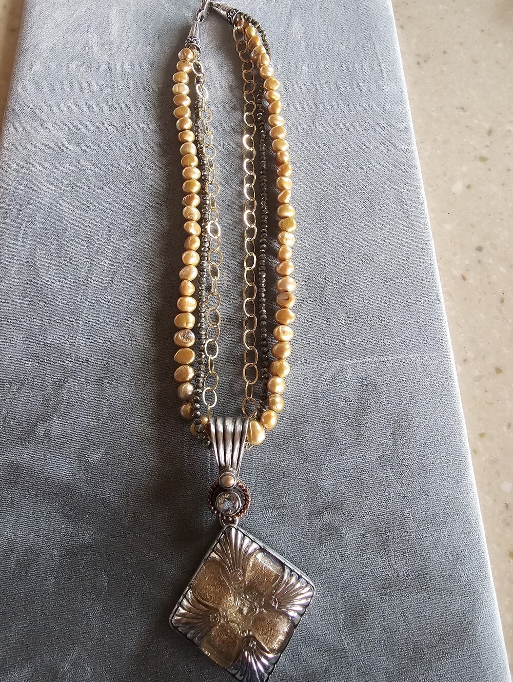 Mars and Valentine Multi-Strand Pearl Pendant Necklace Sterling Silver Vintage